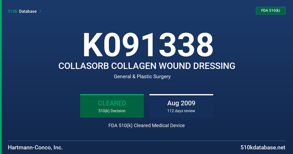 K091338 COLLASORB COLLAGEN WOUND DRESSING FDA 510(k) Cleared Medical Device