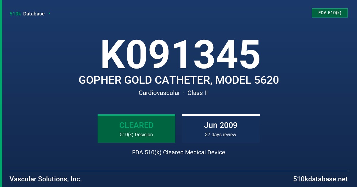 K091345 GOPHER GOLD CATHETER, MODEL 5620 FDA 510(k) Cleared Medical Device