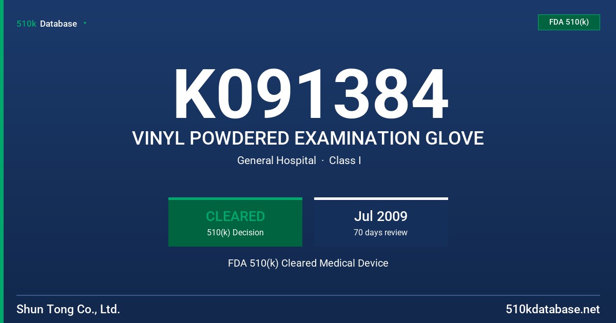 K091384 VINYL POWDERED EXAMINATION GLOVE FDA 510(k) Cleared Medical Device