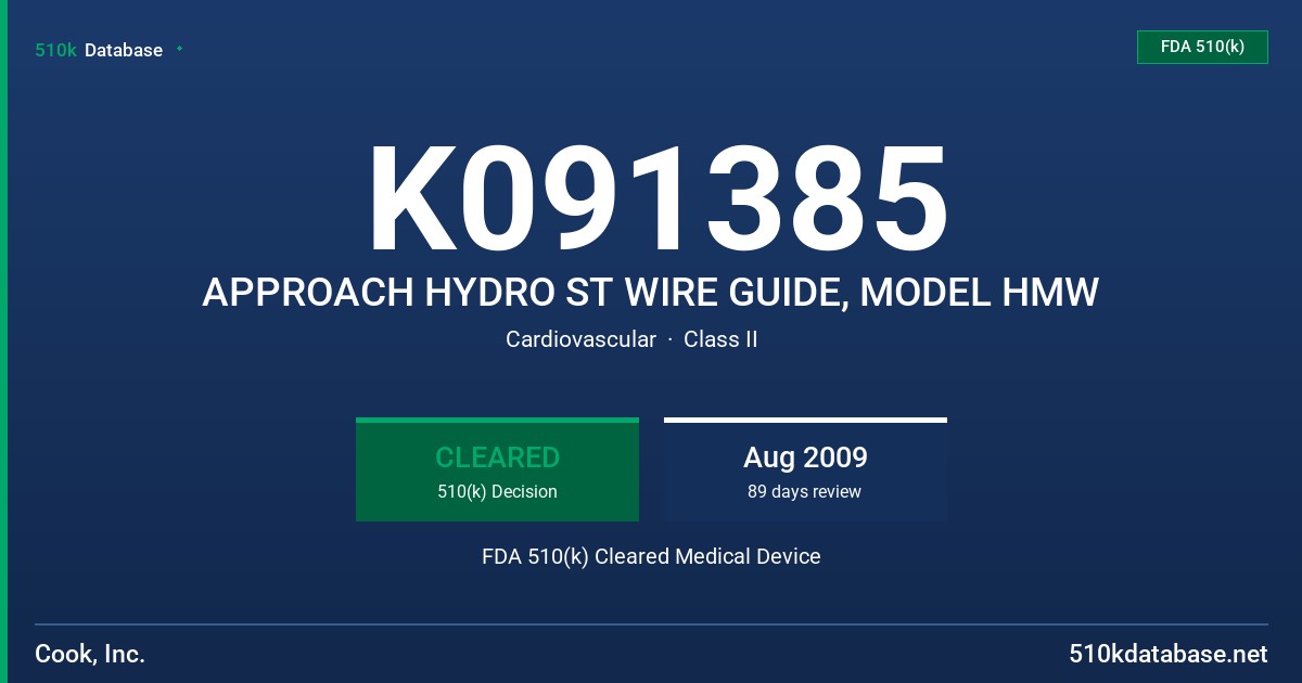K091385 APPROACH HYDRO ST WIRE GUIDE, MODEL HMW FDA 510(k) Cleared Medical Device