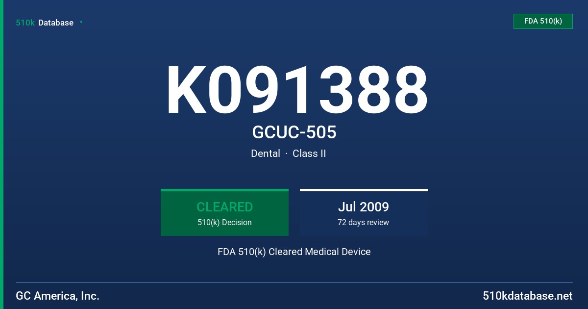 K091388 GCUC-505 FDA 510(k) Cleared Medical Device