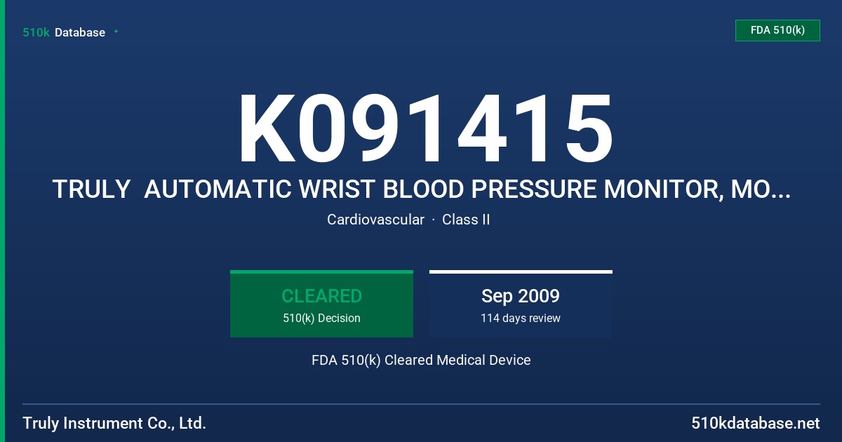K091415 TRULY  AUTOMATIC WRIST BLOOD PRESSURE MONITOR, MODEL DW100,DW200, DW500,DW700,DW703,DW701M.702M FDA 510(k) Cleared Medical Device