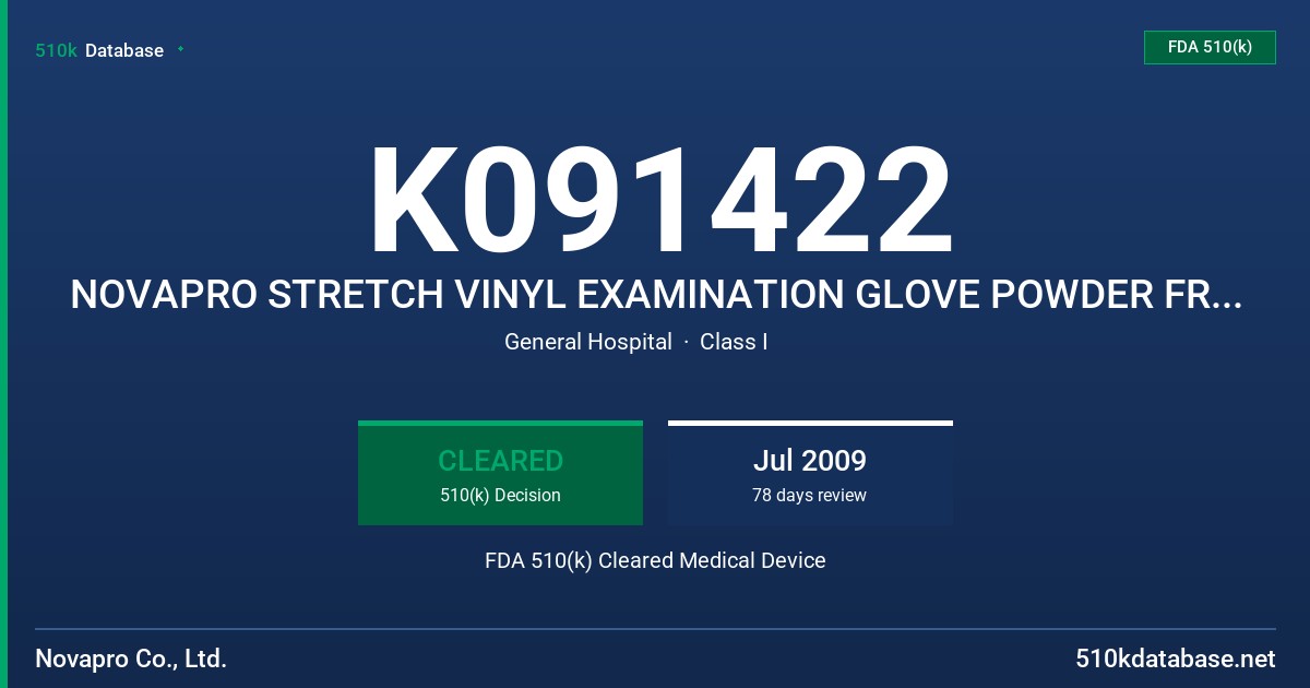 K091422 NOVAPRO STRETCH VINYL EXAMINATION GLOVE POWDER FREE (YELLOW/WHITE) FDA 510(k) Cleared Medical Device