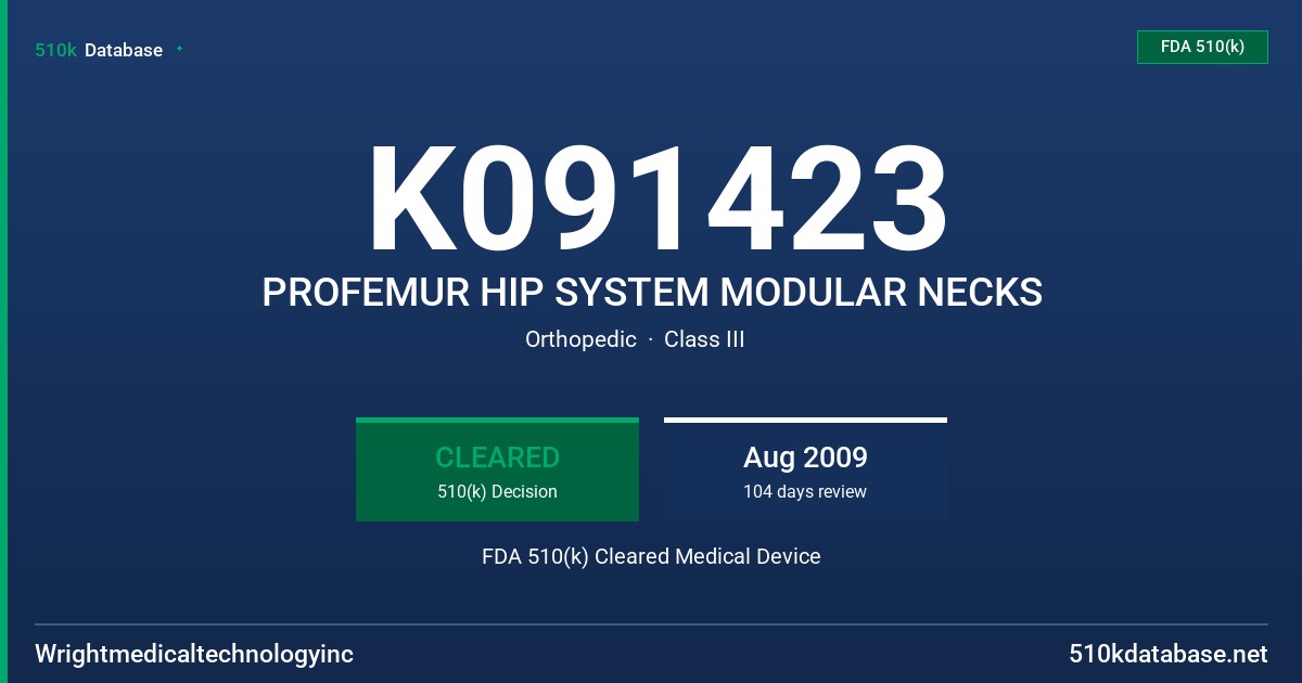 K091423 PROFEMUR HIP SYSTEM MODULAR NECKS FDA 510(k) Cleared Medical Device