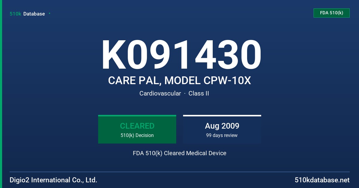 K091430 CARE PAL, MODEL CPW-10X FDA 510(k) Cleared Medical Device