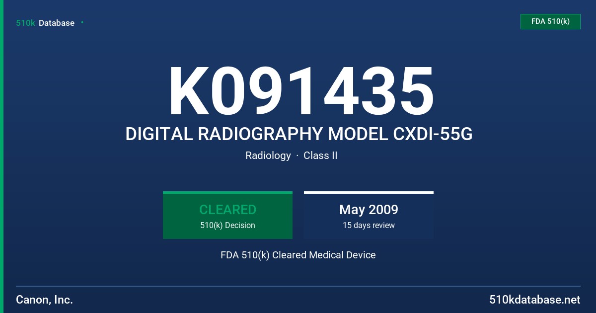 K091435 DIGITAL RADIOGRAPHY MODEL CXDI-55G FDA 510(k) Cleared Medical Device