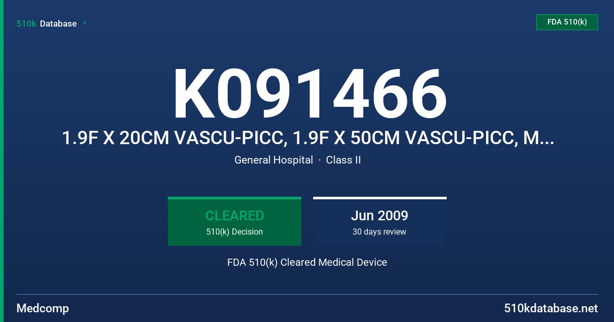 K091466 1.9F X 20CM VASCU-PICC, 1.9F X 50CM VASCU-PICC, MODEL VPI.9S20, VPI.9S50 FDA 510(k) Cleared Medical Device