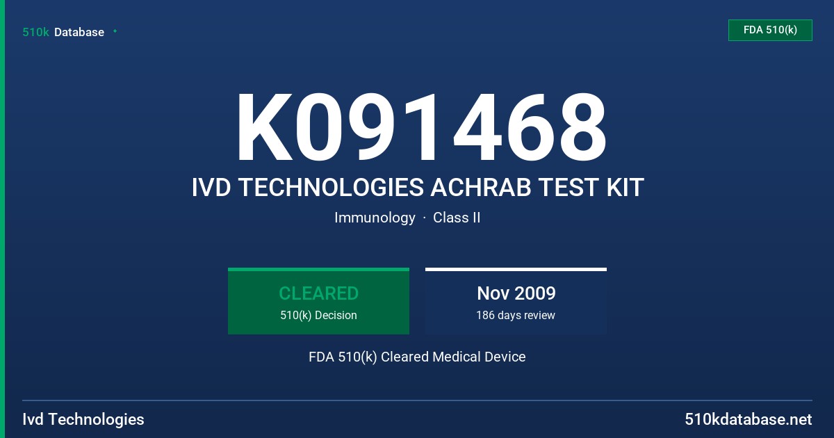K091468 IVD TECHNOLOGIES ACHRAB TEST KIT FDA 510(k) Cleared Medical Device