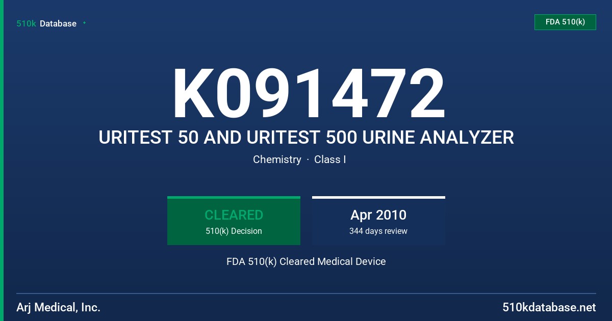K091472 URITEST 50 AND URITEST 500 URINE ANALYZER FDA 510(k) Cleared Medical Device