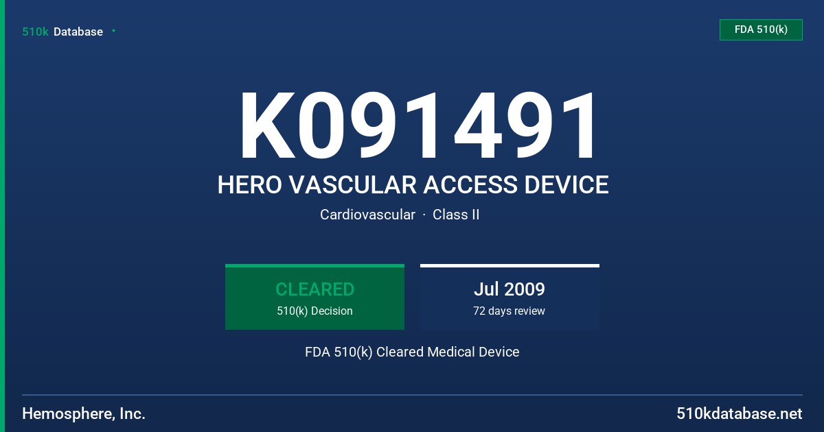 K091491 HERO VASCULAR ACCESS DEVICE FDA 510(k) Cleared Medical Device