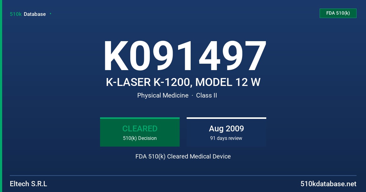 K091497 K-LASER K-1200, MODEL 12 W FDA 510(k) Cleared Medical Device