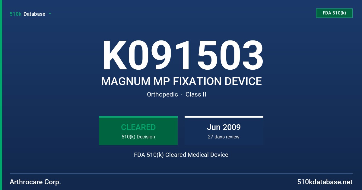 K091503 MAGNUM MP FIXATION DEVICE FDA 510(k) Cleared Medical Device