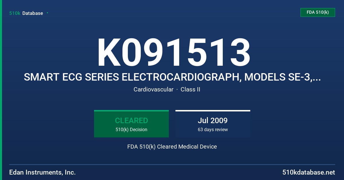 K091513 SMART ECG SERIES ELECTROCARDIOGRAPH, MODELS SE-3, SE-300A AND 300B, SE-6, SE-600, SE-12, SE-12 EXPRESS AND SE-1200 FDA 510(k) Cleared Medical Device