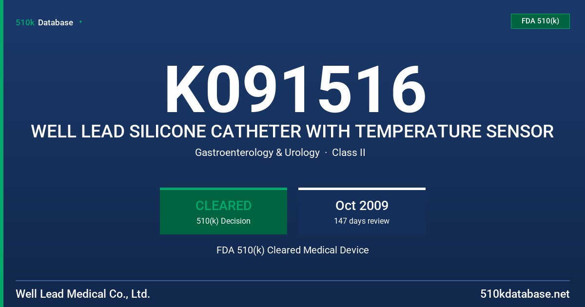 K091516 WELL LEAD SILICONE CATHETER WITH TEMPERATURE SENSOR FDA 510(k) Cleared Medical Device