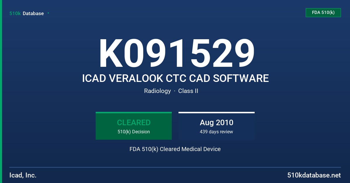 K091529 ICAD VERALOOK CTC CAD SOFTWARE FDA 510(k) Cleared Medical Device