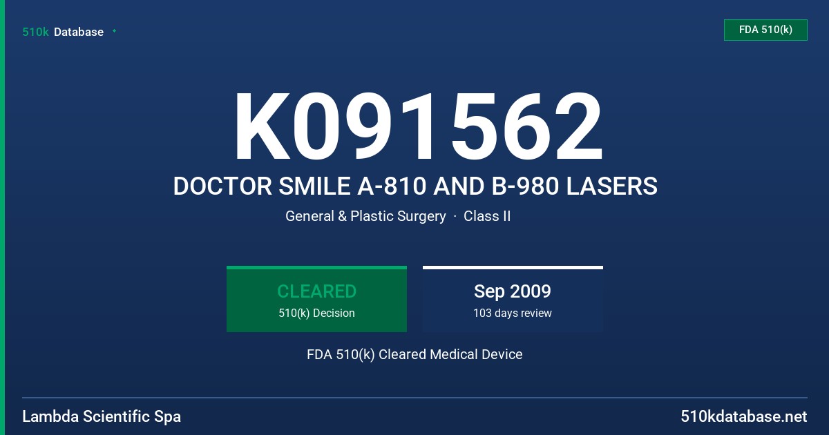 K091562 DOCTOR SMILE A-810 AND B-980 LASERS FDA 510(k) Cleared Medical Device