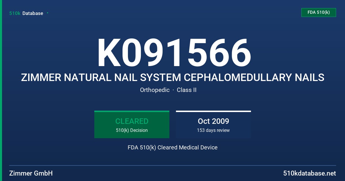 K091566 ZIMMER NATURAL NAIL SYSTEM CEPHALOMEDULLARY NAILS FDA 510(k) Cleared Medical Device