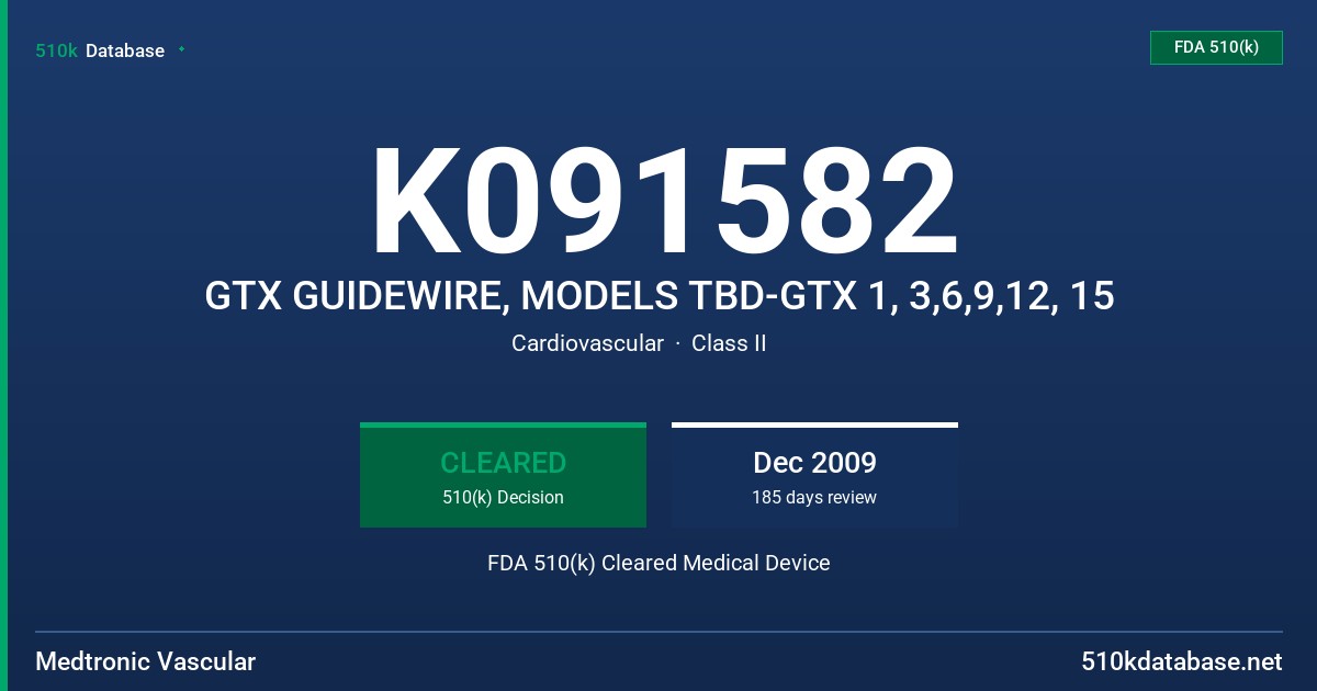 K091582 GTX GUIDEWIRE, MODELS TBD-GTX 1, 3,6,9,12, 15 FDA 510(k) Cleared Medical Device