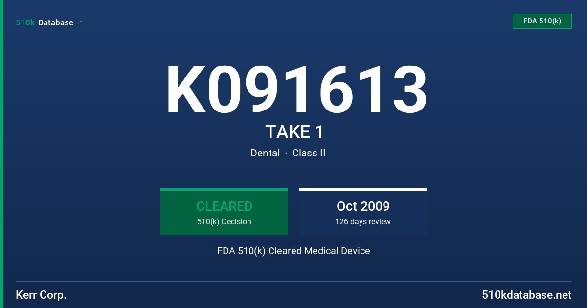 K091613 TAKE 1 FDA 510(k) Cleared Medical Device