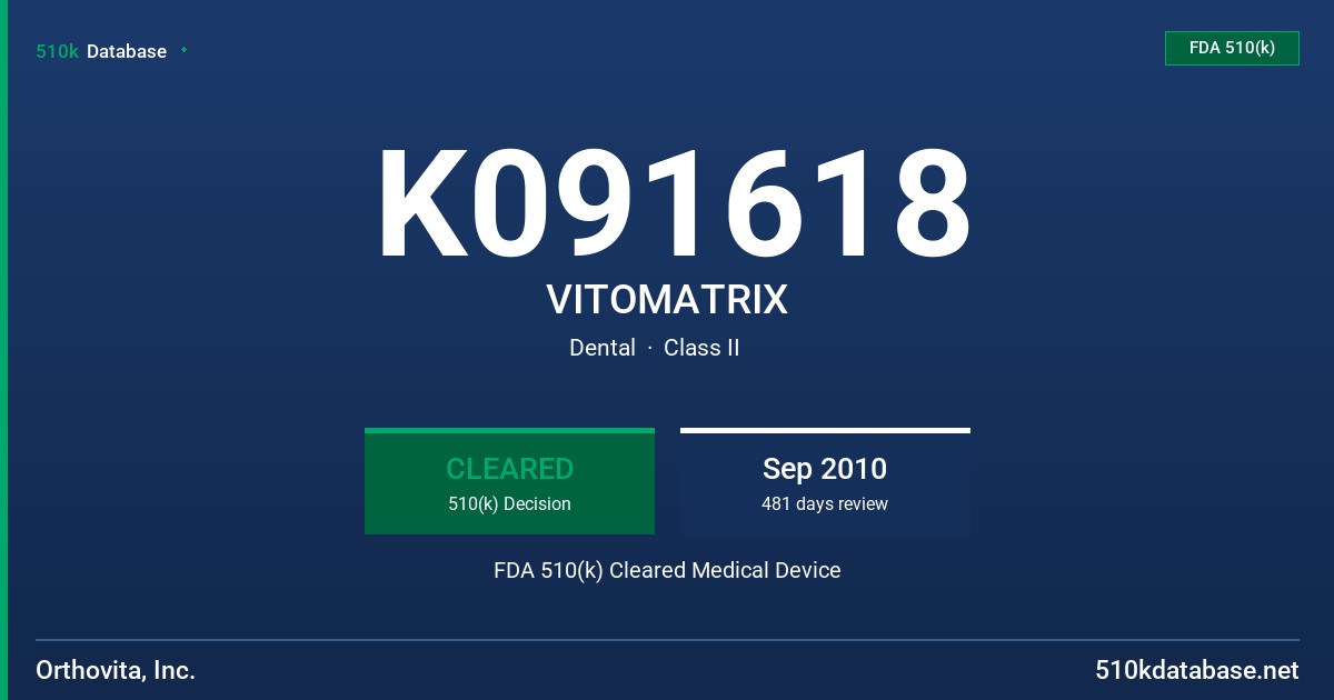 K091618 VITOMATRIX FDA 510(k) Cleared Medical Device