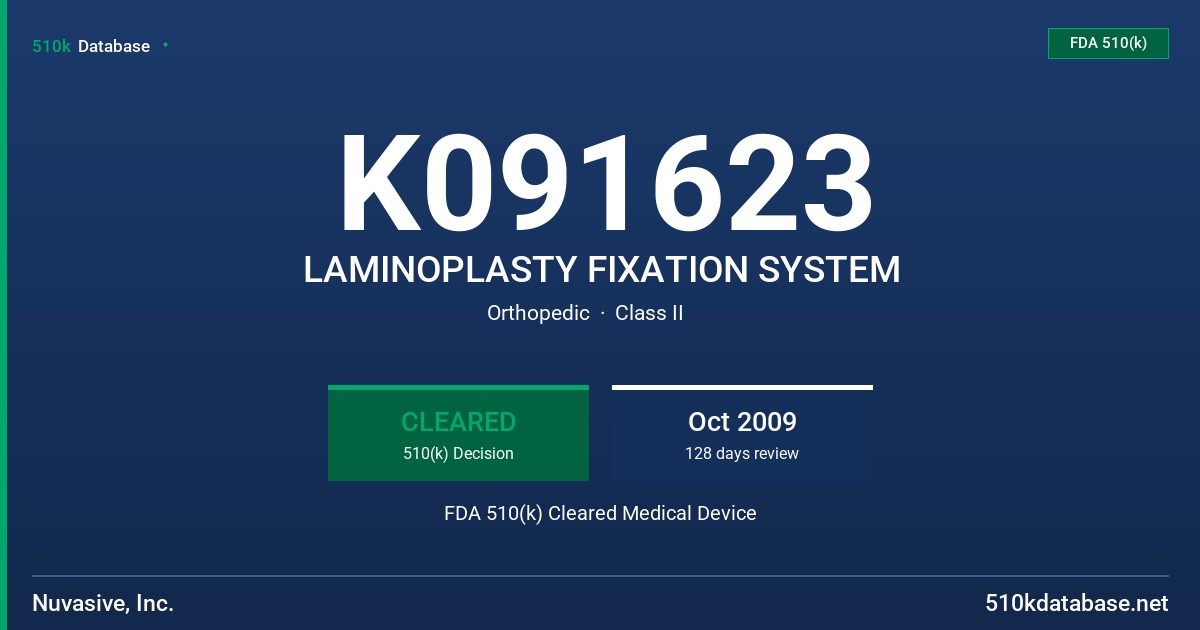 K091623 LAMINOPLASTY FIXATION SYSTEM FDA 510(k) Cleared Medical Device