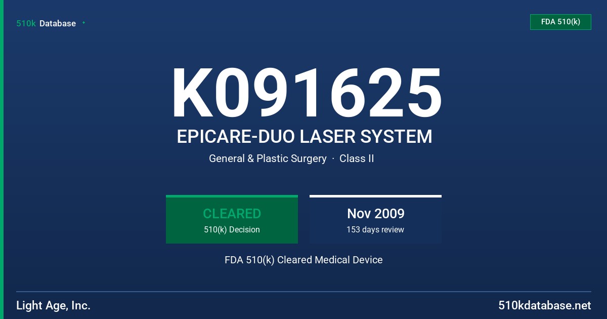 K091625 EPICARE-DUO LASER SYSTEM FDA 510(k) Cleared Medical Device