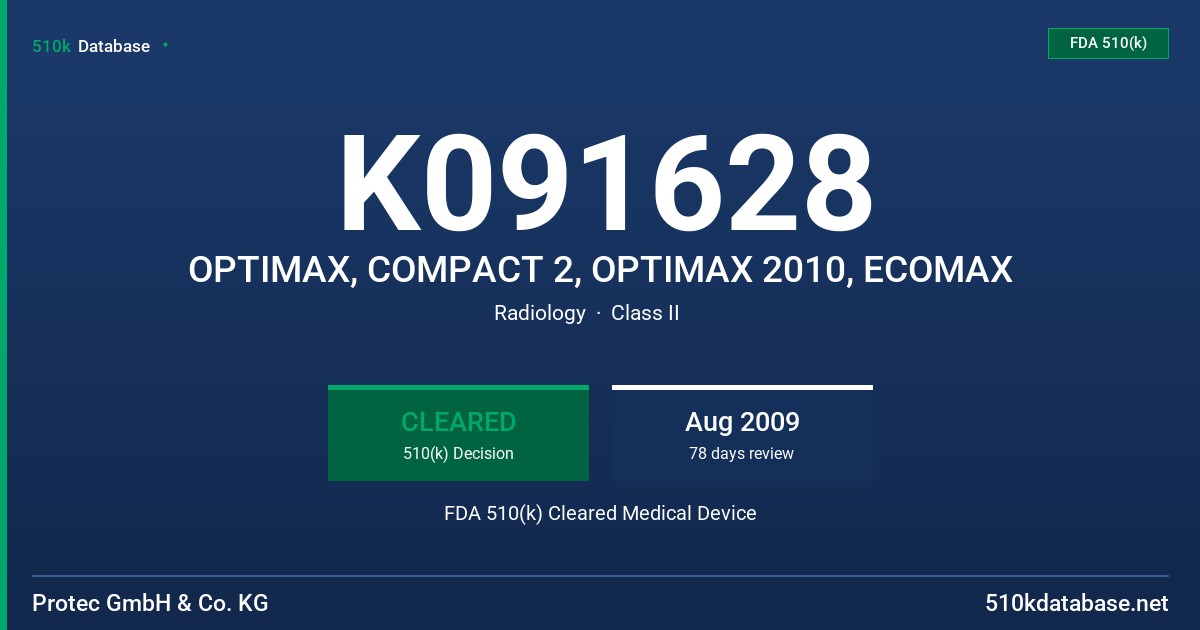 K091628 OPTIMAX, COMPACT 2, OPTIMAX 2010, ECOMAX FDA 510(k) Cleared Medical Device