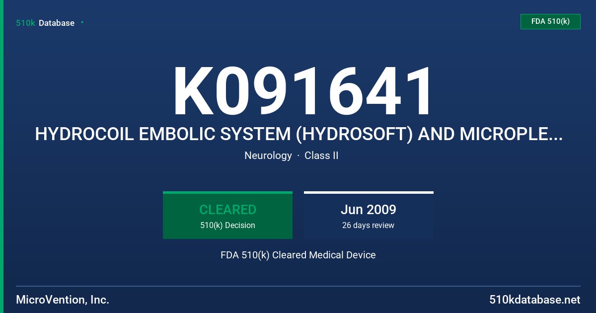 K091641 HYDROCOIL EMBOLIC SYSTEM (HYDROSOFT) AND MICROPLEX COIL SYSTEM (HYPERSOFT) FDA 510(k) Cleared Medical Device