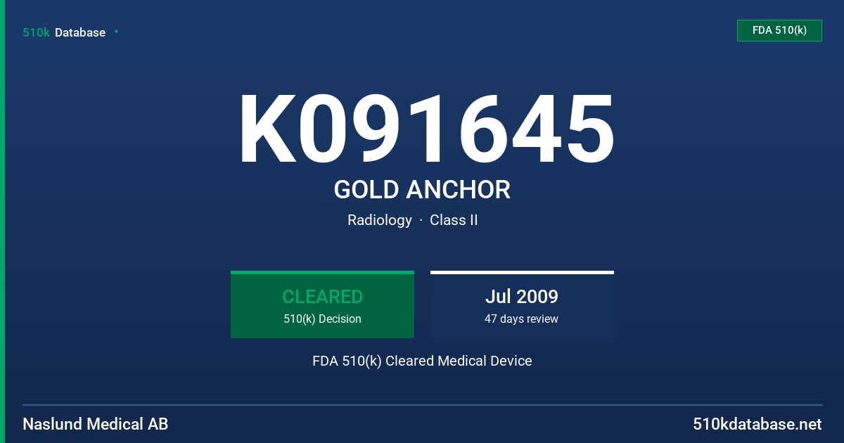 K091645 GOLD ANCHOR FDA 510(k) Cleared Medical Device