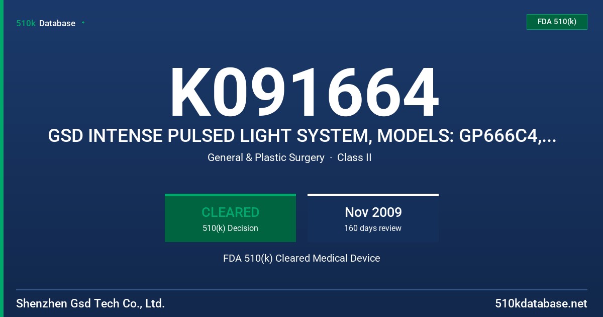 K091664 GSD INTENSE PULSED LIGHT SYSTEM, MODELS: GP666C4, GP666C FDA 510(k) Cleared Medical Device
