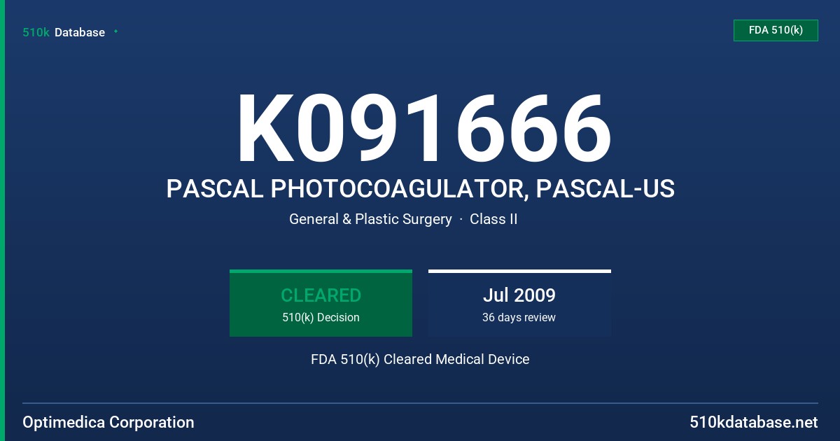 K091666 PASCAL PHOTOCOAGULATOR, PASCAL-US FDA 510(k) Cleared Medical Device