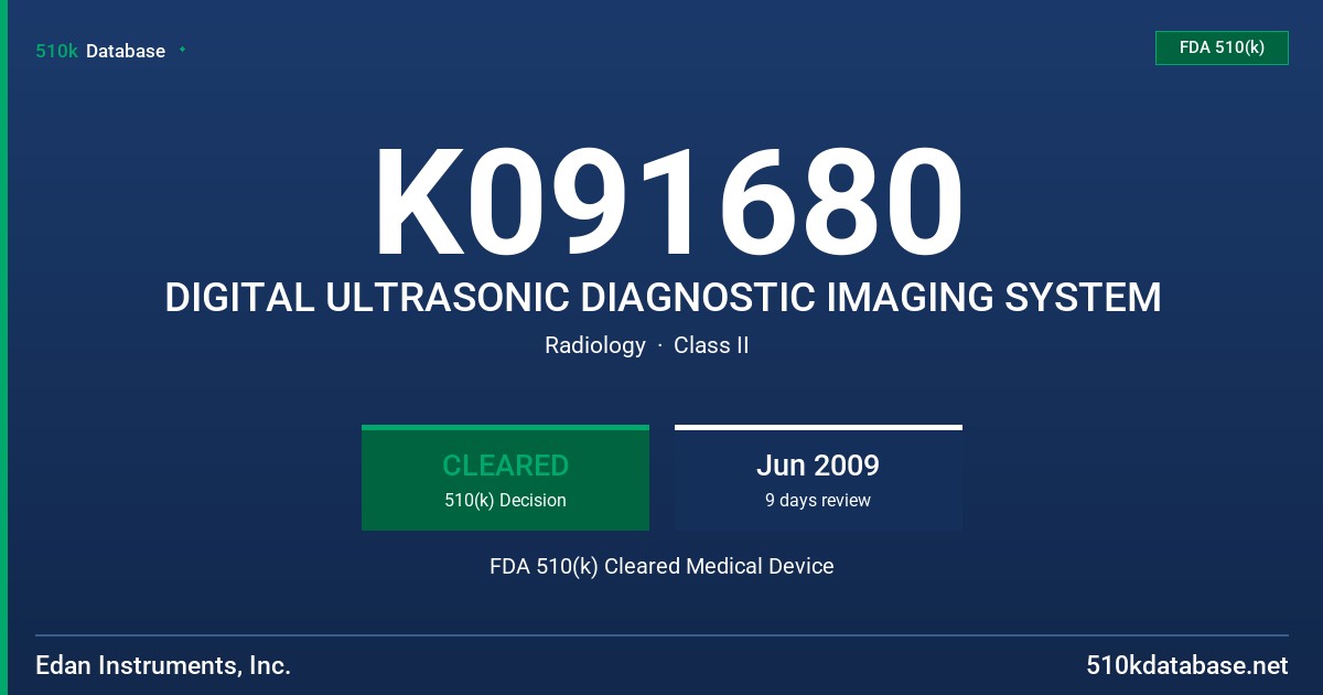 K091680 DIGITAL ULTRASONIC DIAGNOSTIC IMAGING SYSTEM FDA 510(k) Cleared Medical Device
