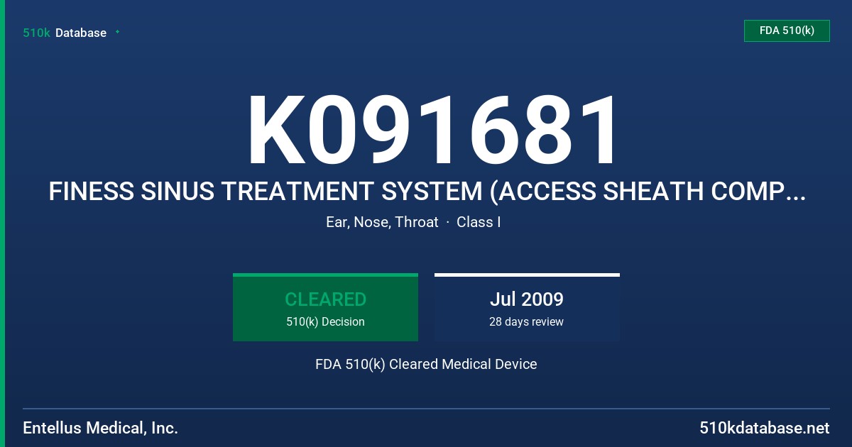 K091681 FINESS SINUS TREATMENT SYSTEM (ACCESS SHEATH COMPONENT) FDA 510(k) Cleared Medical Device