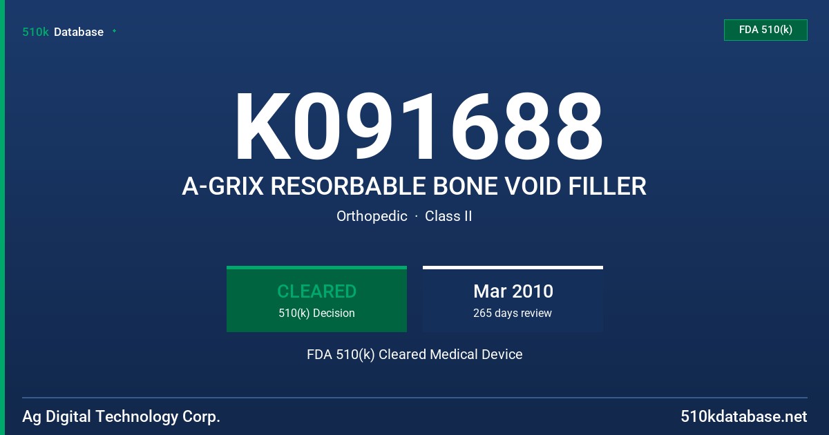 K091688 A-GRIX RESORBABLE BONE VOID FILLER FDA 510(k) Cleared Medical Device