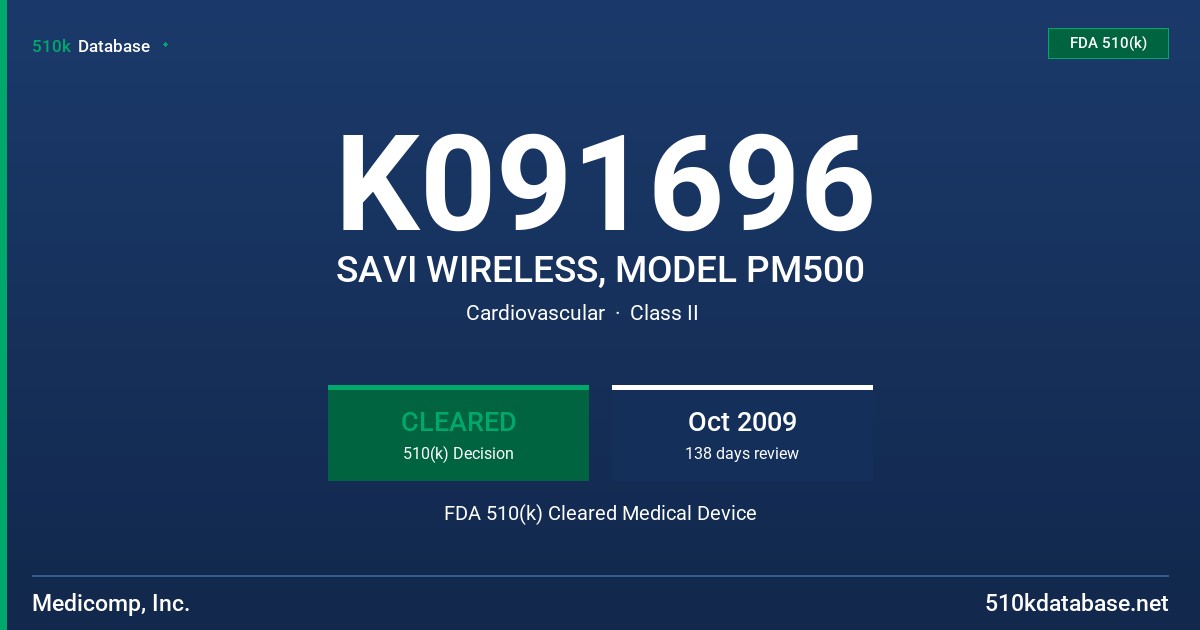 K091696 SAVI WIRELESS, MODEL PM500 FDA 510(k) Cleared Medical Device