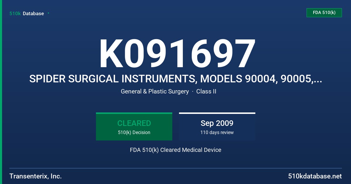 K091697 SPIDER SURGICAL INSTRUMENTS, MODELS 90004, 90005, 90007, 90009, 90010, 90012, 90013, 90015 FDA 510(k) Cleared Medical Device