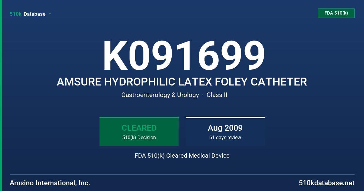 K091699 AMSURE HYDROPHILIC LATEX FOLEY CATHETER FDA 510(k) Cleared Medical Device