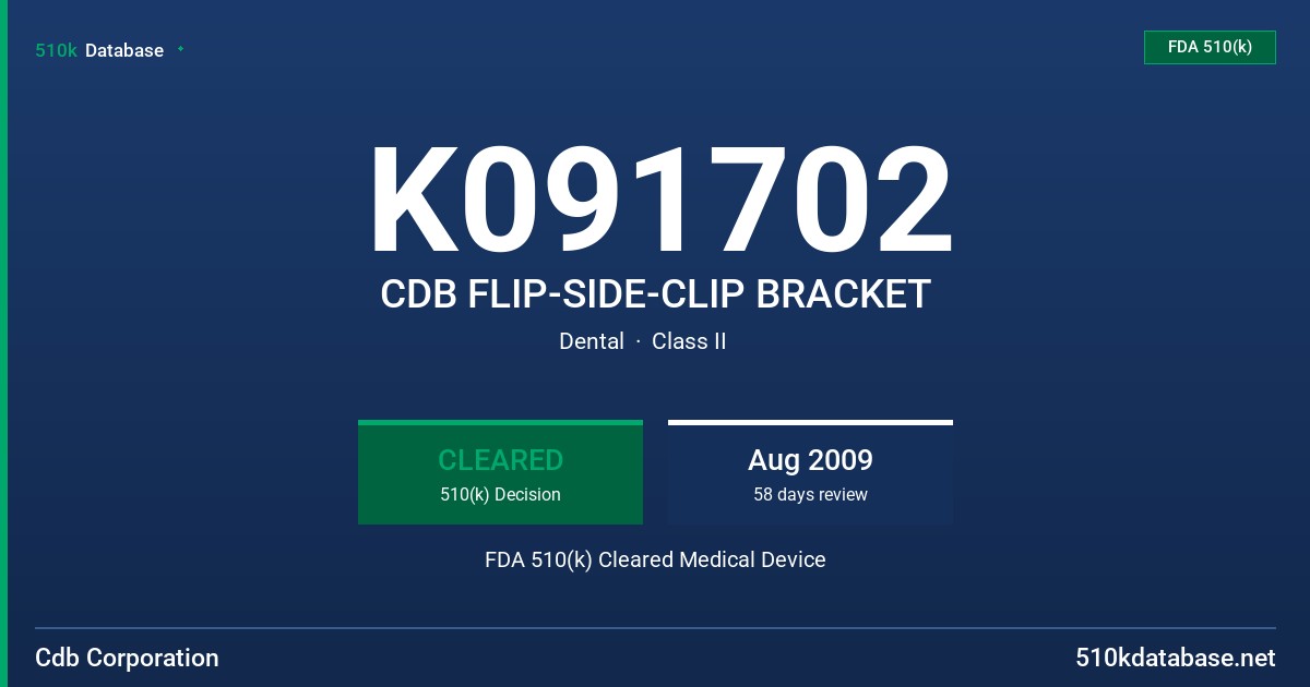 K091702 CDB FLIP-SIDE-CLIP BRACKET FDA 510(k) Cleared Medical Device