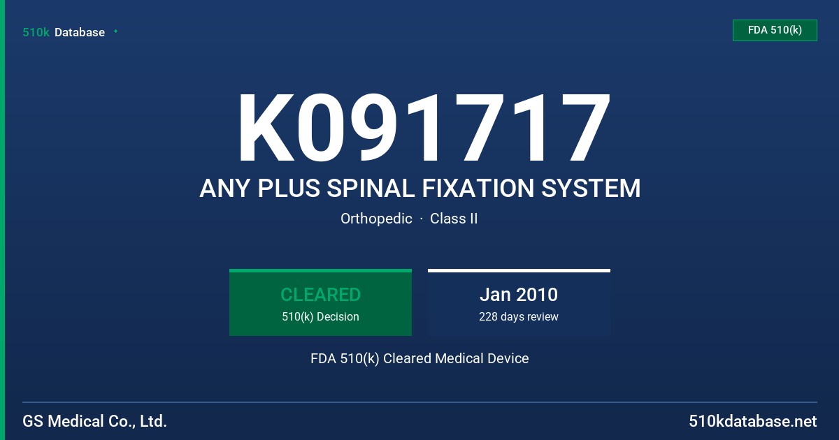 K091717 ANY PLUS SPINAL FIXATION SYSTEM FDA 510(k) Cleared Medical Device