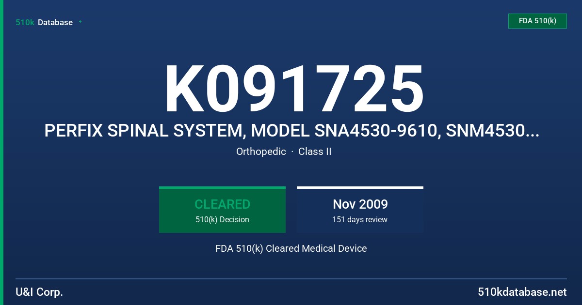 K091725 PERFIX SPINAL SYSTEM, MODEL SNA4530-9610, SNM4530-9610, SN3020 (TOTAL: 549) FDA 510(k) Cleared Medical Device