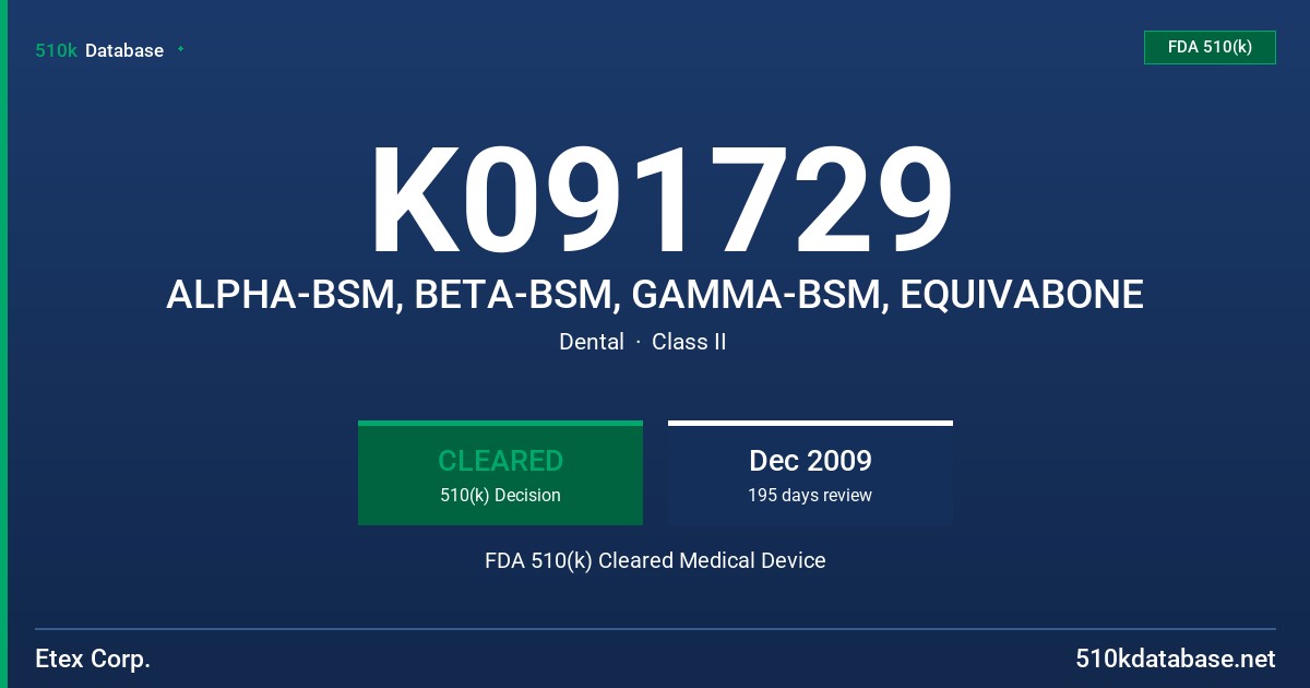 K091729 ALPHA-BSM, BETA-BSM, GAMMA-BSM, EQUIVABONE FDA 510(k) Cleared Medical Device