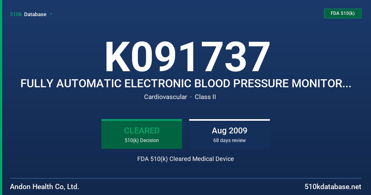 K091737 FULLY AUTOMATIC ELECTRONIC BLOOD PRESSURE MONITOR, MODELS: KD-5917, KD-5915, KD-5031 FDA 510(k) Cleared Medical Device