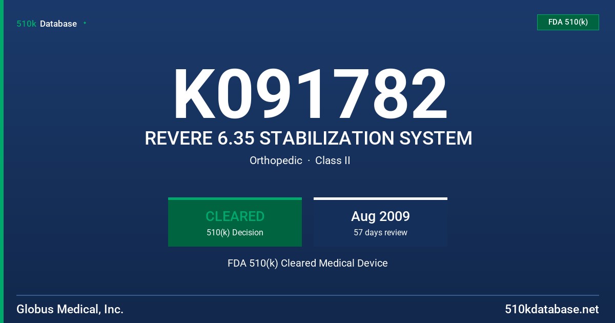 K091782 REVERE 6.35 STABILIZATION SYSTEM FDA 510(k) Cleared Medical Device
