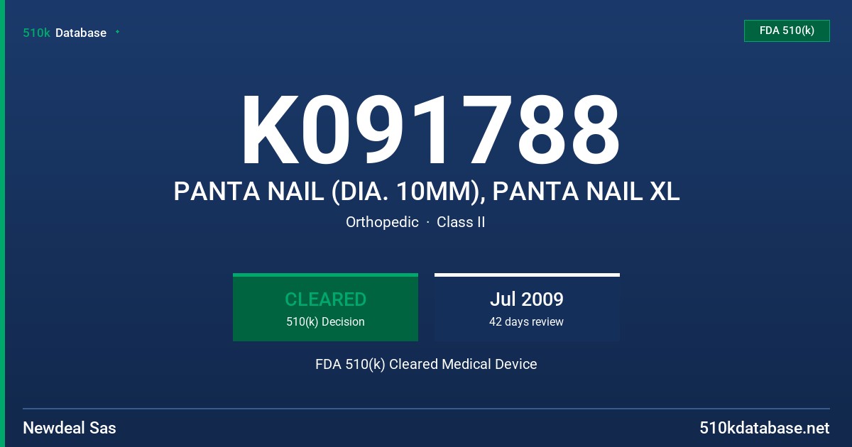 K091788 PANTA NAIL (DIA. 10MM), PANTA NAIL XL FDA 510(k) Cleared Medical Device