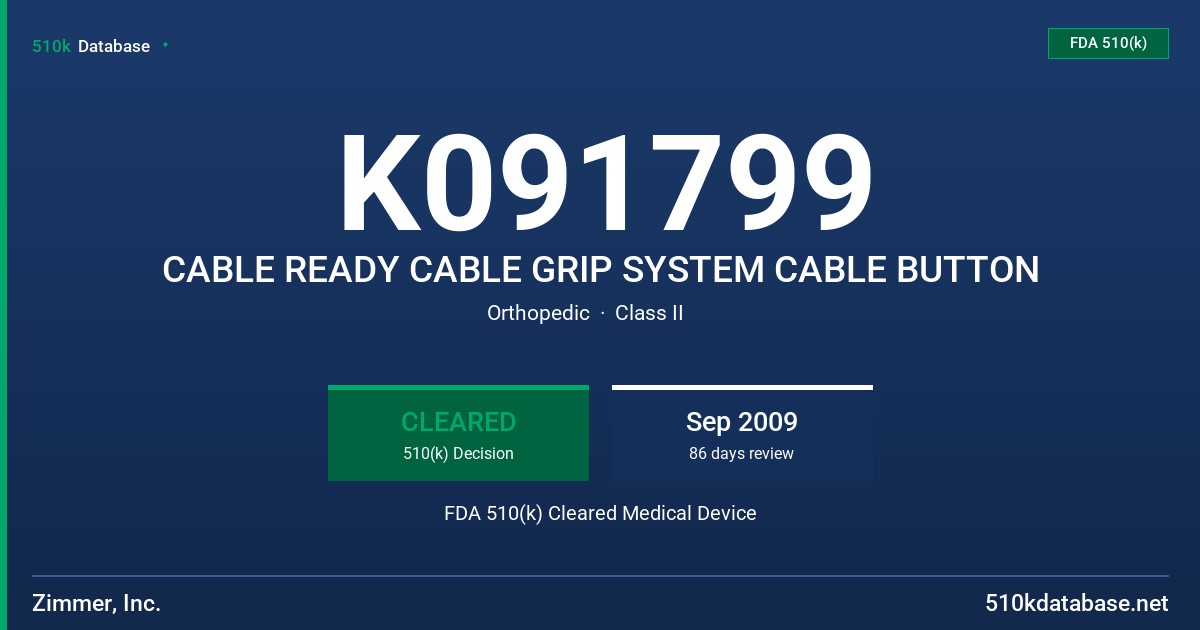 K091799 CABLE READY CABLE GRIP SYSTEM CABLE BUTTON FDA 510(k) Cleared Medical Device