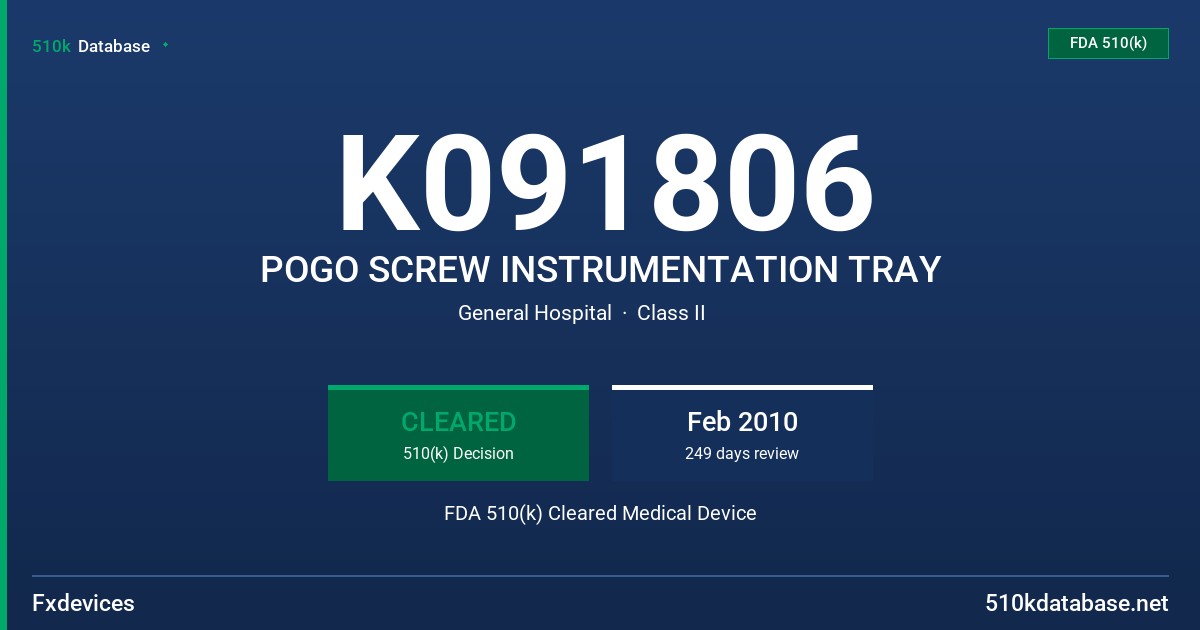 K091806 POGO SCREW INSTRUMENTATION TRAY FDA 510(k) Cleared Medical Device