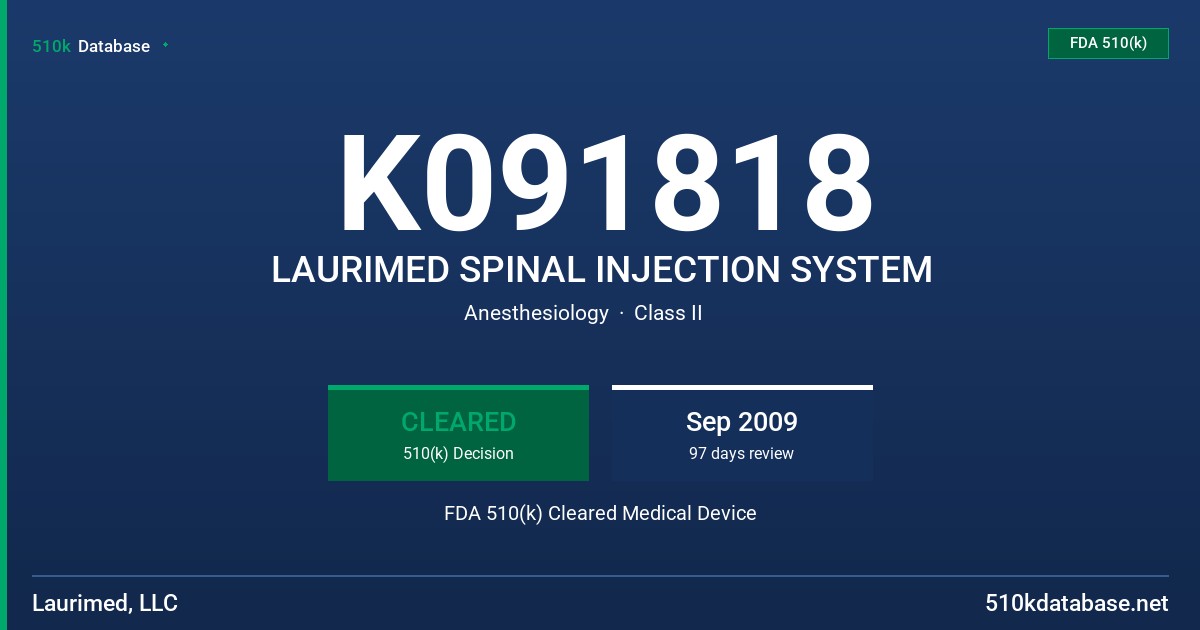 K091818 LAURIMED SPINAL INJECTION SYSTEM FDA 510(k) Cleared Medical Device