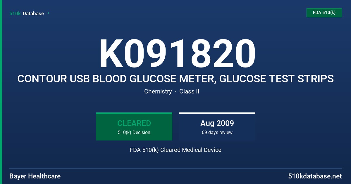 K091820 CONTOUR USB BLOOD GLUCOSE METER, GLUCOSE TEST STRIPS FDA 510(k) Cleared Medical Device