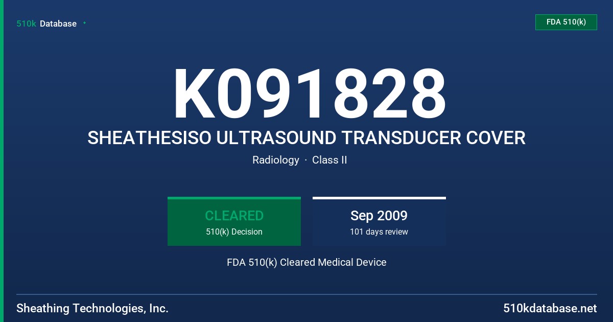 K091828 SHEATHESISO ULTRASOUND TRANSDUCER COVER FDA 510(k) Cleared Medical Device