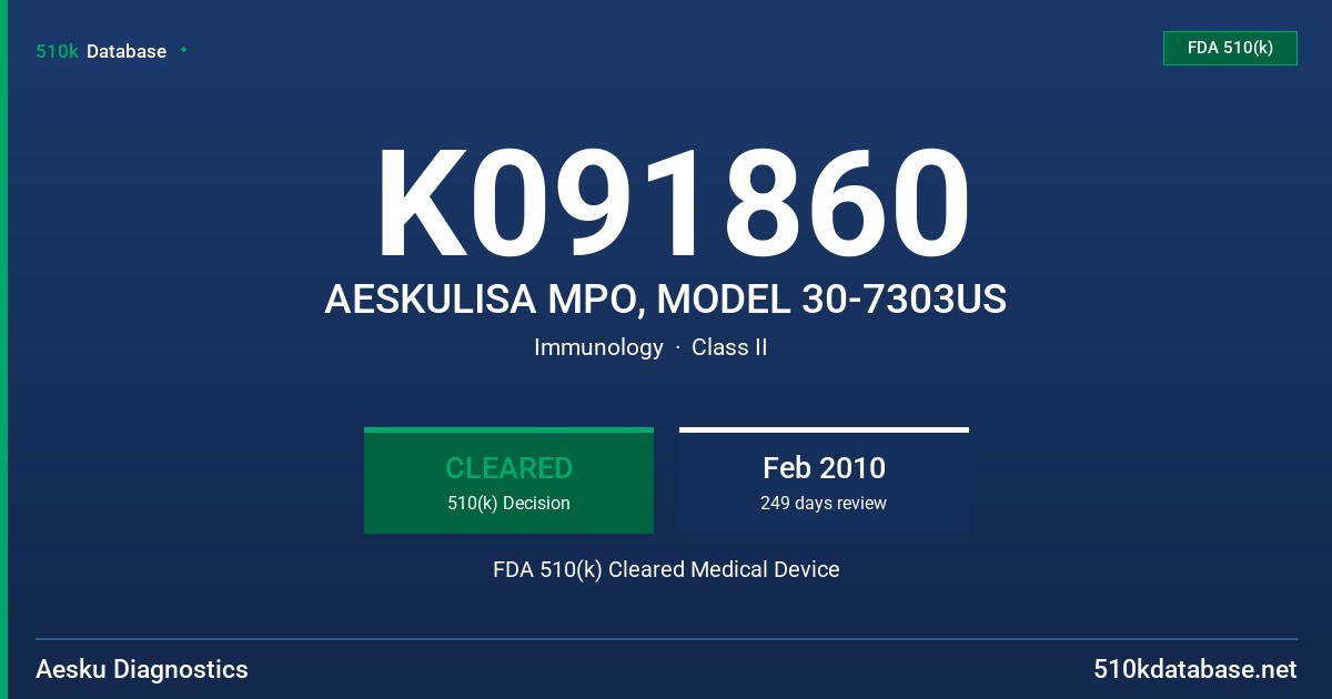 K091860 AESKULISA MPO, MODEL 30-7303US FDA 510(k) Cleared Medical Device